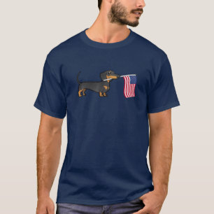 Dachshund Holding American Flag Doxie Wiener Eigen T-shirt