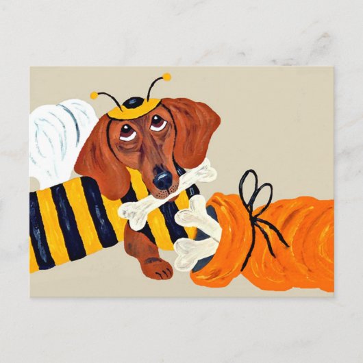 Dachshund hommel met hondenbrokjes briefkaart (Voorkant)