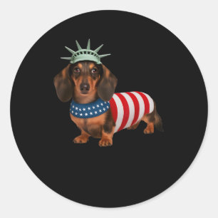Dachshund Hond 4 juli Amerikaanse Vlag Cadeaus Voo Ronde Sticker