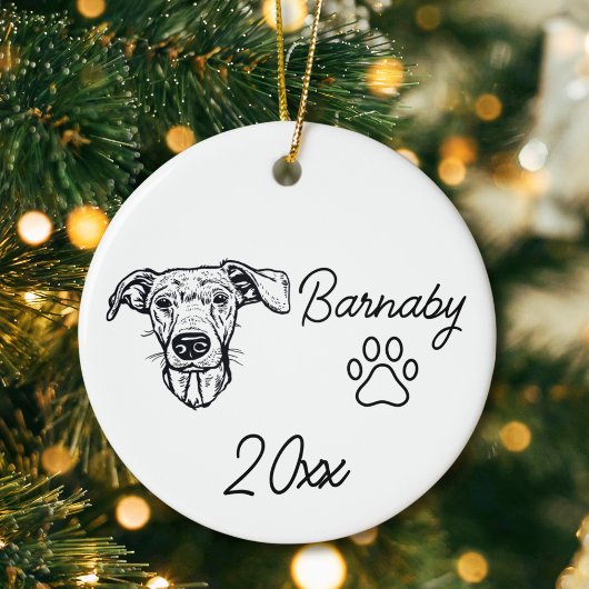 Dachshund Hond Aangepaste Naam & Jaar Lijntekening Keramisch Ornament
