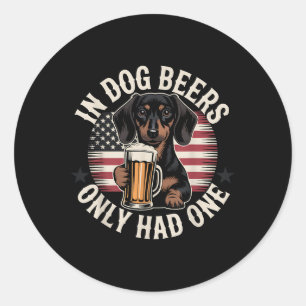 Dachshund Hond Bier Amerikaanse Vlag Grappig Cadea Ronde Sticker
