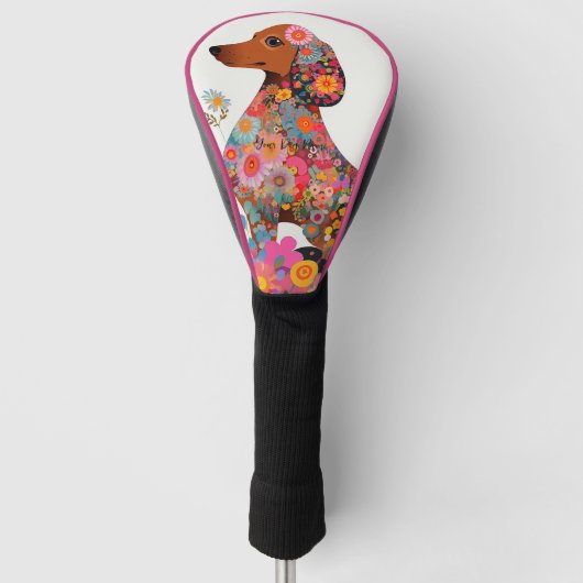 Dachshund Hond en Bloemen 004 - Kleerjuweel Golfheadcover (Voorkant)