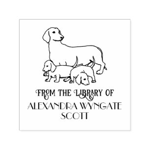 Dachshund-hond en puppy's bibliotheekboeknaam  zelfinktende stempel