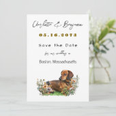 Dachshund-hond en wilde bloemen Save the Date (Staand voorkant)
