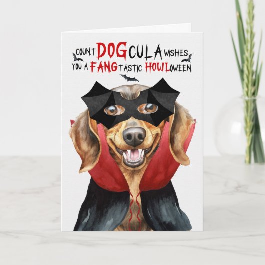 Dachshund Hond Grappig Count DOGcula Halloween Feestdagen Kaart (Voorkant)