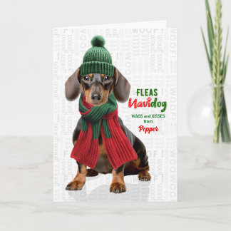 Dachshund Hond Grappige Vlooien Navidog met Naam Feestdagen Kaart