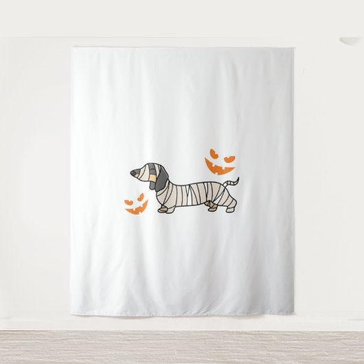 Dachshund Hond Halloween Candy Corn Volle Maan Wandkleed (Voorkant)