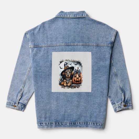 Dachshund hond Halloween Denim Jacket (Achterkant)