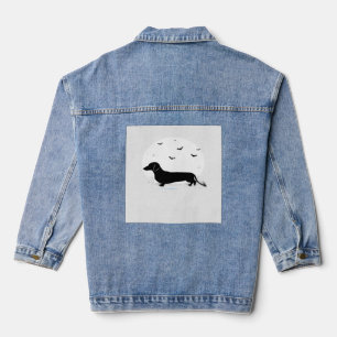 Dachshund hond � Halloween Maan Silhouet Klassiek Denim Jacket
