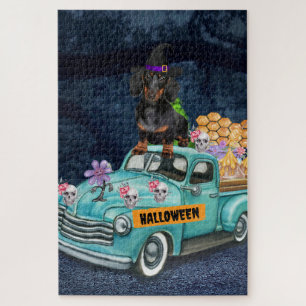Dachshund hond Halloween vrachtwagen griezelige na Legpuzzel