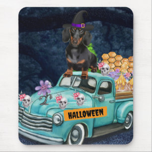 Dachshund hond Halloween vrachtwagen griezelige na Muismat