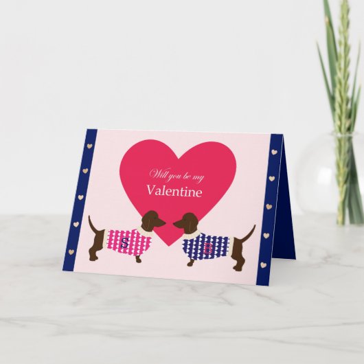 Dachshund Hond Hart Monogram Initiaal Vouwbaar Feestdagen Kaart (Voorkant)