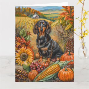 Dachshund Hond Herfst Oogst Thanksgiving Kaart