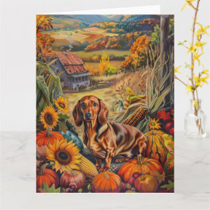 Dachshund Hond Herfst Oogst Thanksgiving Kaart