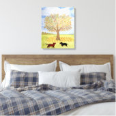 Dachshund Hond Herfst Tree Walk Canvas Afdruk (Insitu (Slaapkamer))