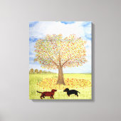 Dachshund Hond Herfst Tree Walk Canvas Afdruk (Voorkant)