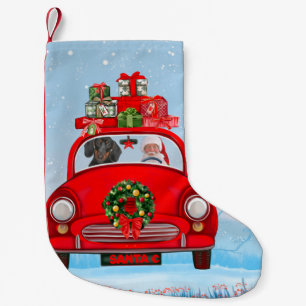 Dachshund-hond in auto met kerstman  kleine kerstsok
