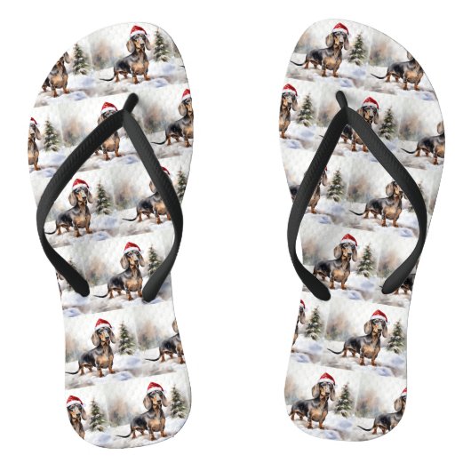 Dachshund hond in de sneeuw Kerstmis Teenslippers (Voetbed)