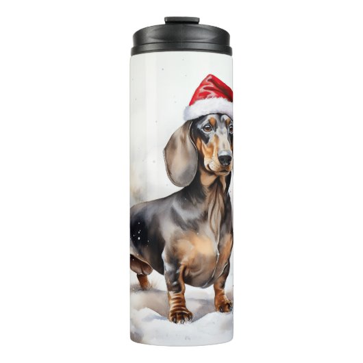 Dachshund hond in de sneeuw Kerstmis Thermosbeker (Voorkant)