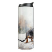 Dachshund hond in de sneeuw Kerstmis Thermosbeker (Gedraaid links)