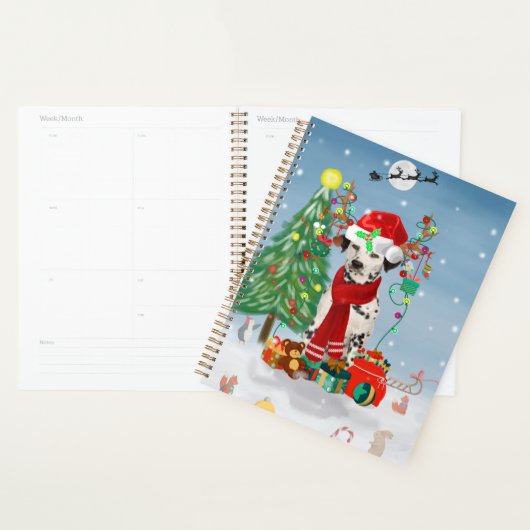 Dachshund-hond in de sneeuw met kerstcadeaus   planner (Display)