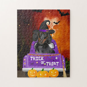 Dachshund Hond in Halloween Truck Legpuzzel