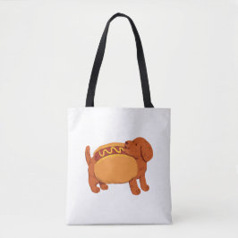 Dachshund Hond in hot dog kostuum Tote Bag