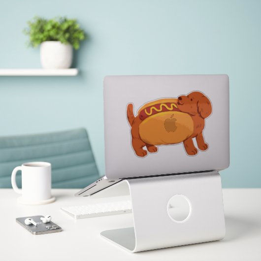 Dachshund Hond in hotdog kostuum Custom-Cut Vinyl Sticker (Laptop op bureau)