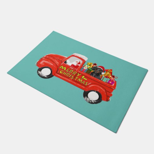 Dachshund Hond in Kerst Leveringsvrachtwagen Deurmat (Schuin)