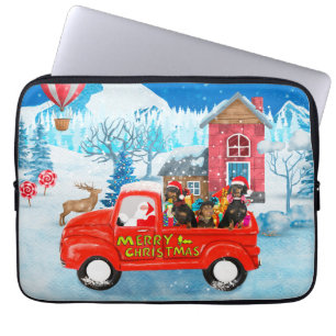 Dachshund-hond in kerstbezorgingswagen sneeuw laptop sleeve