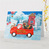 Dachshund-hond in Kerstbezorgwagen Sneeuw  Kaart (Gele Bloem)