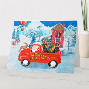 Dachshund hond in Kerstbezorgwagen Sneeuw Kaart
