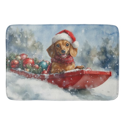 Dachshund-hond in slee laat het sneeuwen Kerstmis Badmat (Voorkant)