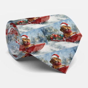 Dachshund-hond in slee Laat het sneeuwen Kerstmis Stropdas