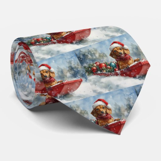 Dachshund-hond in slee Laat het sneeuwen Kerstmis Stropdas (Opgerold)