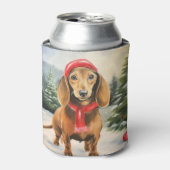Dachshund Hond in Sneeuw Kerstmis Blikjeskoeler (Blikje Voorkant)