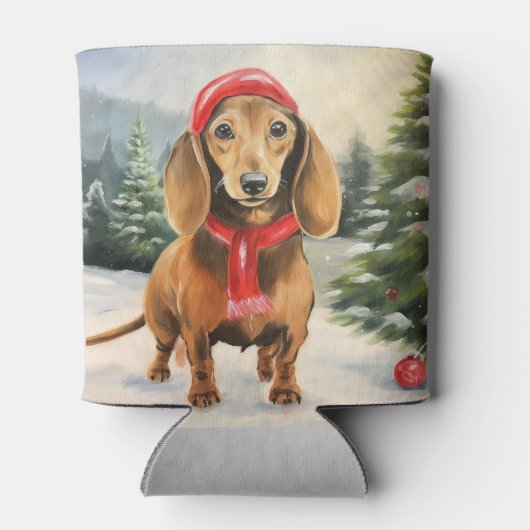 Dachshund Hond in Sneeuw Kerstmis Blikjeskoeler (Achterkant)