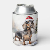 Dachshund Hond in Sneeuw Kerstmis Blikjeskoeler (Blikje Voorkant)