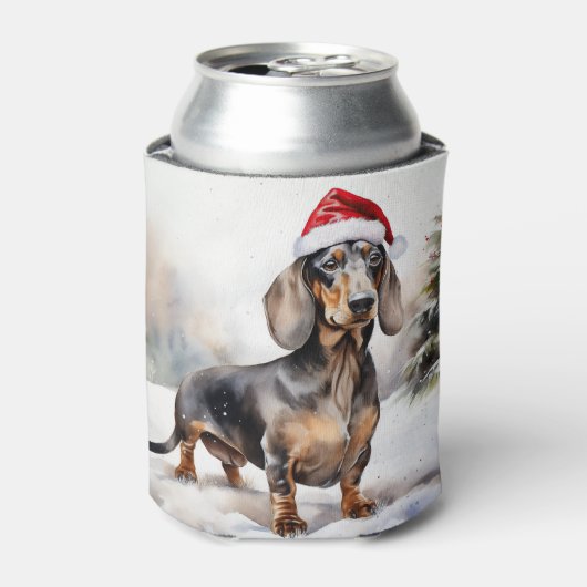 Dachshund Hond in Sneeuw Kerstmis Blikjeskoeler (Blikje Voorkant)