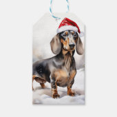 Dachshund Hond in Sneeuw Kerstmis Cadeaulabel (Voorkant)