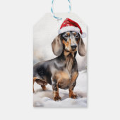 Dachshund Hond in Sneeuw Kerstmis Cadeaulabel (Achterkant)