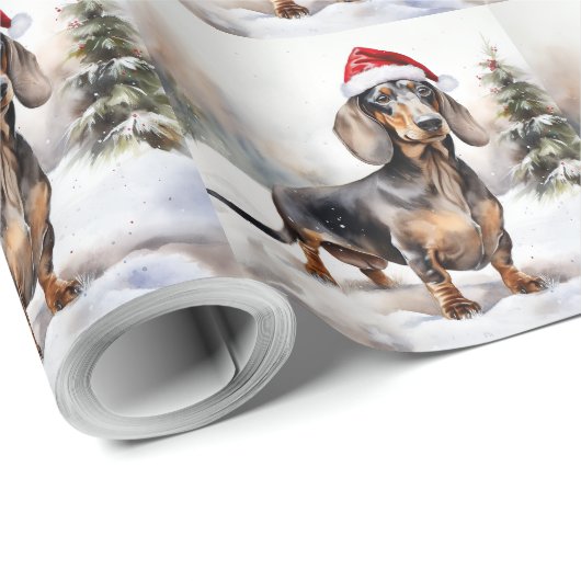 Dachshund Hond in Sneeuw Kerstmis Cadeaupapier (Rol Hoek)