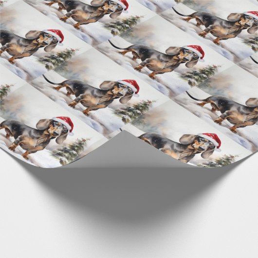 Dachshund Hond in Sneeuw Kerstmis Cadeaupapier (Hoek)