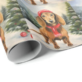 Dachshund-hond in sneeuw Kerstmis Cadeaupapier (Rol Hoek)