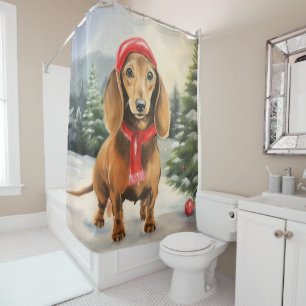 Dachshund Hond in Sneeuw Kerstmis Douchegordijn