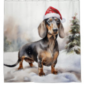 Dachshund Hond in Sneeuw Kerstmis Douchegordijn (Voorkant)