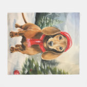 Dachshund Hond in Sneeuw Kerstmis Fleece Deken (Voorkant (Horizontaal))