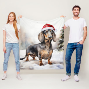 Dachshund-hond in sneeuw Kerstmis Fleece Deken