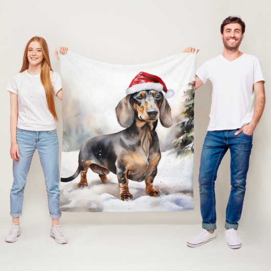 Dachshund Hond in Sneeuw Kerstmis Fleece Deken (In situ)