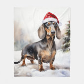 Dachshund Hond in Sneeuw Kerstmis Fleece Deken (Voorkant)